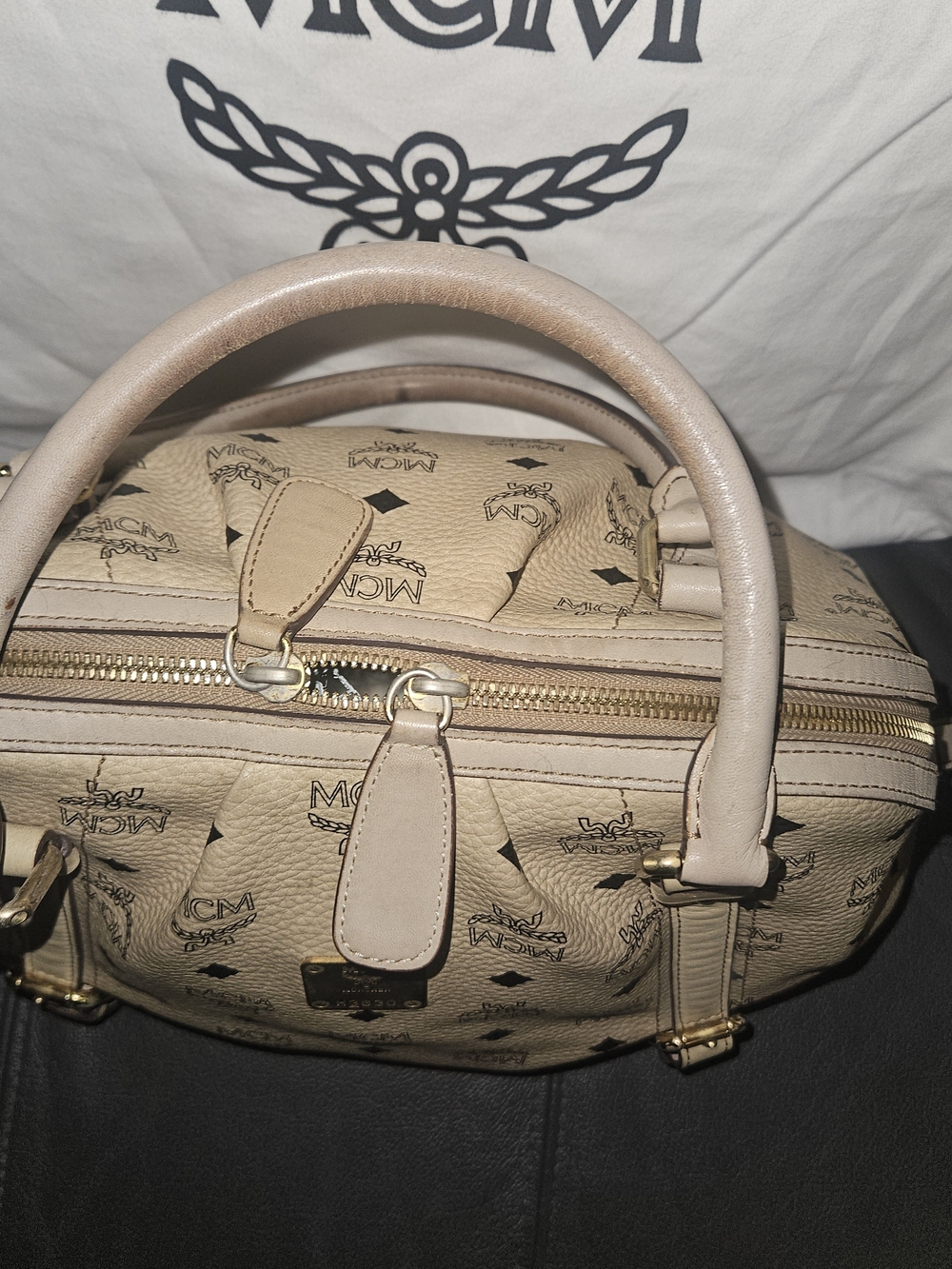 MCM Beige Logo Satchel - Picture 2 of 5